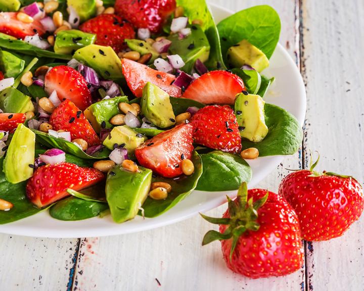 Luscious Avocado-Strawberry Salad With Toasted Pine Nuts