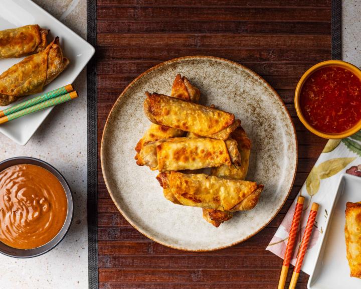 Air Fryer Thai Spring Rolls with Sweet Chili Sauce
