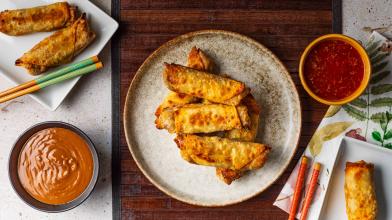 Air Fryer Thai Spring Rolls with Sweet Chili Sauce