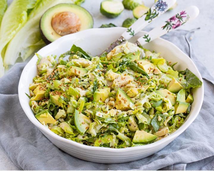 Brussels Sprout Salad with Avocado, Artichokes & Creamy Honey-Mustard Dressing