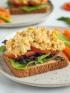 An open face vegan vegetarian sandwhich with chickpea and carrots and celery on a plate for diabetes friendly diet