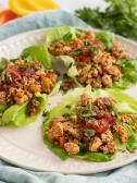 A plate of vegan lettuce wraps and tofu for a vegetarian healthy diabetic lunch