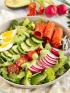 A bowl with a green goddess salad for a diabetic friendly meal that is low carb