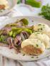 A plate with mini meatloaf and non-starchy vegetables for a healthy easy meal