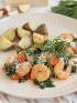A plate of shrimp saute and diced potatoes for a DASH diet recipe for diabetes friendly eating