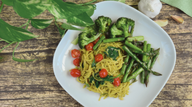 A plate of low carb veggie pasta for diabetic diets