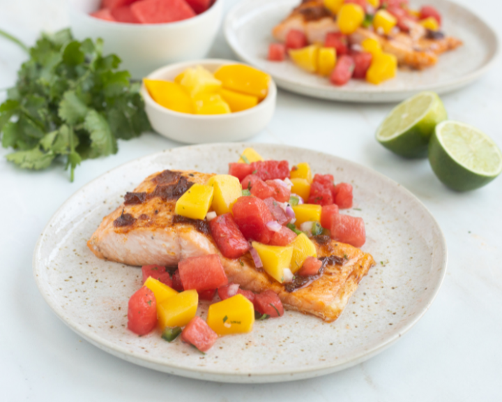 Chipotle Salmon with Watermelon Mango Salsa