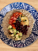 A bowl of vegetarian burrito ingredients